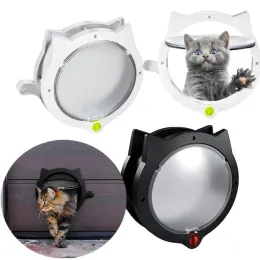 Gabbie Bella piccola porta rotonda per gatti con serratura a 4 vie Finestra in plastica Cassette per gatti con serratura Accesso sicuro al cancello per cani Forniture per animali domestici Forniture per animali domestici