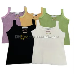 Women Summer Sport Top Knitted Tee with Brooch Sexy Sling Tops Solid Color Tanks Top