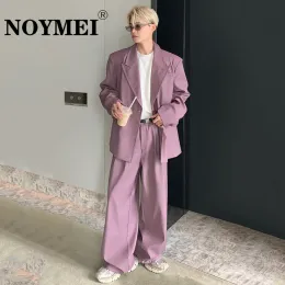 Suits Noymei Fashion Elegant Suits Men Two Piece Trend Set Nisch Design Korean Shoulder Pad Coat Man Loose Wide Ben Pants WA2611