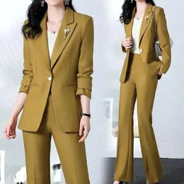 2024 Spring and Autumn Fashion Blazer Coat byxor Två stycken Kvinnor Elegant Casual Suit Jacket Pants Set Female Clothing240226