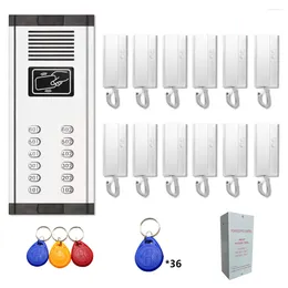 Doorbells 12-Apartment Building Audio Intercom Set Non-visual 2-wire Doorbell Swipe Card Access Control System
