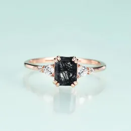 Gems Beauty Silver 925 Pure Rose Gold 14 K Ring KOF女性のための黒いrutiをrutilated luxury rings fine Jewelry 240227
