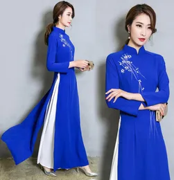 Vietnam Ao Dai Patchwork Tight Dress for Woman Chinese Traditional Costumes Qipao Cheongsams Flower Female Oriental Outfits9041612