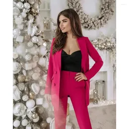 Men's Suits Fashion Fuchsia Women Trousers 2 Pieces Evening Party Formal Work Wear For Wedding Conjuntos De Pantalones