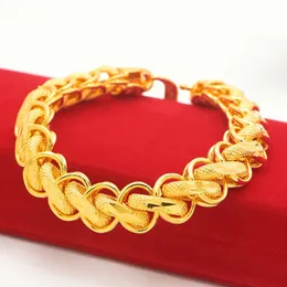 24k Gold Real 15mm Wide Generous Simple Mens Bracelet for Women Exquisite Jewelry Gifts Never Fade 24 K Bangle 240227