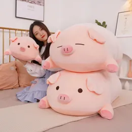 40506080cm Squish Pig Stoffpuppe liegend Plüsch Schweinchen Spielzeug Tier weiches Plüschkissen Kissen Kinder Baby Tröstendes Geschenk 240220