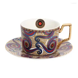 Cups Saucers European Style Retro Gilt Edged Ceramic Coffee Cup Dish Set High-end Refined Simple Office Drinking Turkish Tea