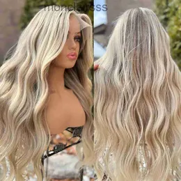 Podkreślenie blondynki pełna koronkowa peruka brazylijska falisty peruki ludzkie włosy wstępnie rozluźnione 13x4 przezroczystą perukę HD syntetyczną dla kobietzlnu Zlnu