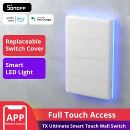 Sonoff T5 WiFi Smart Light Switch Full Touch Wall Swtiches 백라이트 리모컨 작업 Alexa Google Home 1/2/3/4 갱