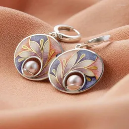 Dangle Earrings Exquisite Floral Enamel Pink Imitation Pearl Light Luxury And High Grade Women's Temperament Trend