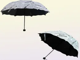Gazeta drukowana trzy składane parasole Kobieta Lady Księżniczka Dome Parasol Sun Rain Parasol Flounding Solding Lotus Liście H10153402330