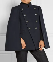 UK Fall Winter nyaste banan Designer Kvinnor Överdimensionerad Wool Poncho Navy Cape Coat Female Cloak Manteau Femme Abrigos Mujer 2009232637190