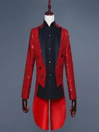 Red Mens Tailcoat Redingote Longue Homme Vintage Suit Jacket Long Tuxedo Vintage Men Dress Jackets Tuxedo 2011067806477