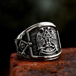 Antique Silver Number 32 Degree Masonic Freemason Signet Yod Rings Stainless steel Retro Fraternal Mason Scottish Rite Ring For Men Jewelry With Eagle Wings Down