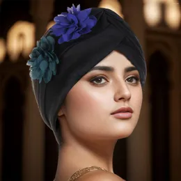 Ethnic Clothing Flower Hijab Turban Head Warmer For Women Diamonds Soild Color Muslim Headscarf Bonnet Inner Hijabs Arab Wraps Hat