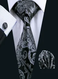Mens Tie Black Paisley 100 Silk Classic BarryWang Tie Hanky Cufflinks Set For Men Formal Wedding Party Groom Sell2526007