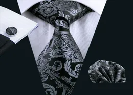 Mens Tie Black Paisley 100 Silk Classic BarryWang Tie Hanky Cufflinks Set For Men Formal Wedding Party Groom Sell5277846