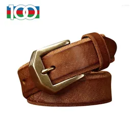 Belts Men's Leather Belt Extra Thick Top Layer Cowhide Copper Buckle Fur Edge Sole Vintage Wash