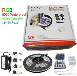 Christmas Gifts Led Strip Light RGB 5M 5050 SMD 300Led Waterproof IP65 44Key Controller 12V Power Supply With Box Retail Packag4386679