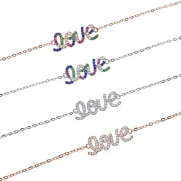 Braccialetti a maglie Promozione Gioielli di moda per il regalo di San Valentino 2024 Micro Pave Bracciale CZ con lettera d'amore arcobaleno bianco