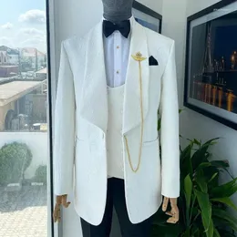 Men's Suits Floral Jacquard Wedding For Men 2024 Shawl Lapel Man Suit Jacket With Waistcoat Trousers 3 Piece Slim Fit Groom Tuxedo