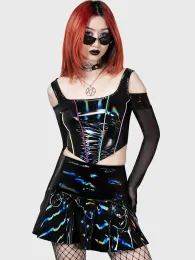 Gonna Gonna a pieghe in pelle verniciata laser gotica Donna Gonna in finto lattice Punk ALine Gonna personalizzata Streetwear Wetlook Costume da discoteca Estate