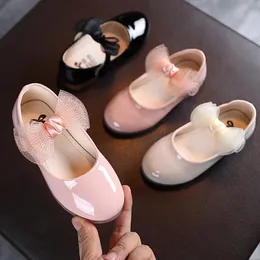 1-6Y Kids Leather Shoes For Girls Flats Spring Bowtie Princess Mary Jane Single Shoes Baby Toddler Pink Sapato Infantil Menina 240226