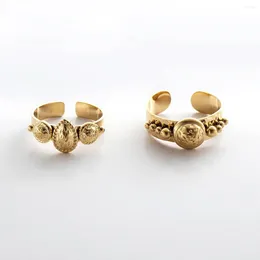 Pierścienie klastra vintage stal nierdzewna biżuteria złota geometria okrągłe koraliki teksturę Regulowany pierścień dla kobiet znajomych prezent imprezowy