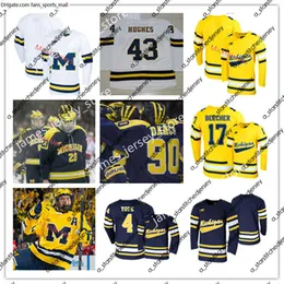College Hockey Wears Custom Michigan Wolverines Stitched Hockey Jersey 34 Thomas Bordeleau 37 Jack Leavy 43 Luke Hughes 51 Garrett Van Wyhe 55 Jake Gingell 56