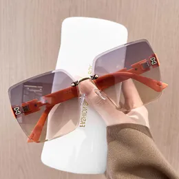 Designer 1to1 H familys same frameless cut edge sunglasses for womens summer haute couture 2024 new UV resistant fashionable R364