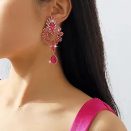 Dangle Earrings Fashion Luxury Geometric Hollow Flower For Women Exaggerated Shiny Rhinestone Pendant Jewelry