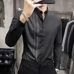 Men's Dress Shirts Fashion Printed Button Loose Asymmetrical Shirt Clothing 2024 Autumn Oversized Casual Tops Korean Striped