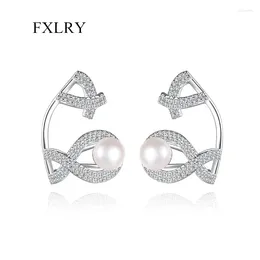 Stud Earrings FXLRY Personality Micro Zircon Cute Unusual Pearl Ear Clips For Women Bridal Wedding Jewelry
