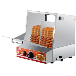 Processadores Vevor 2Tier Hot Dog Steamer Fácil Limpeza Aço Inoxidável Espaçoso Fogão Elétrico Aquecedor com portas deslizantes de vidro temperado