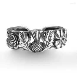 Cluster Rings SrRetro Rose Clover Thistle Lucky Opening Ring Versatile Index Finger For Men And Women
