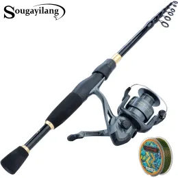 Combo Sougayilang Teleskop-Angelrute Combo 1,82,4 m Kohlefaserrute und Spinn-Angelrolle 10004000 Serie 5,2:1 Pesca