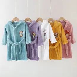 Towel Soft Kids Flannel Bathrobe Baby Girls Boy Cartoon Hooded Pajamas Children Bath Robe Nightgown Teenager Toddler Clothing 2-12Year