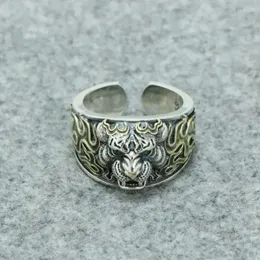 Cluster Rings 925 Sterling Silver Vine Pattern Tiger Head Men's Ring INS Fashion Brand Retro Personalized Couple Index Finger