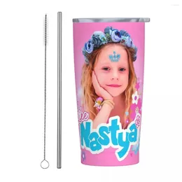 Tumblers bonitos como Nastya isolado tumbler com palhas tampa kawaii cartoon caneca térmica de aço inoxidável parede dupla copos de garrafa de carro 20oz