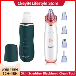 Dispositivos CkeyiN Ultrasonic Purificador de Pele Facial Ion Deep Face Clean + Sucção a Vácuo Elétrico Extrator de Cravo Ferramenta Limpa com 4 Sondas