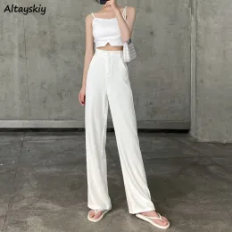 Capris Casual Pants Women Summer Fulllength Lady Streetwear Loose Highwaist Spodery oddychające Chicka prosta moda Allmatch Kobieta