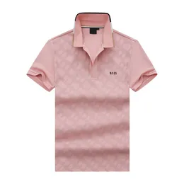 designer bos tshirt koszulka polo męska nowa trend męski haft lapowy stały kolor lapowy z krótkim rękawem różowe koszule T Summer Miękka oddychająca koszula polo