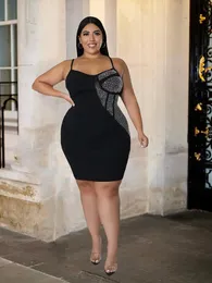 Parti Dress Women Women Women Spaghetti Strap Sexy Short Dress Black Diamonds Plus Size Dresses Berkale Bulk Drop 240229