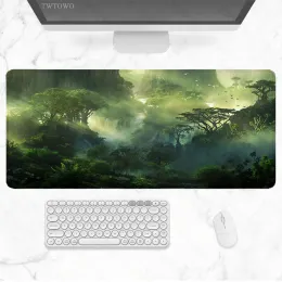 Pads Fantasy Wald Grün Landschaft Baum Mauspad Gaming XL Custom Home Mousepad XXL Tastatur Pad Mauspad rutschfest Naturkautschuk