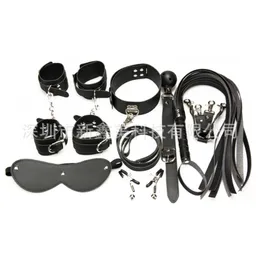 Kit bdsm 8 peças de bondage para preliminares, algemas de pele, algemas de venda, tornozelo, gola de couro, chicote, bola, corda de mordaça se5054762