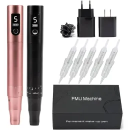 البنادق اللاسلكية PMU Machine Tattoo Pen Kit Professional Microshading Machine Supplies Device for Makeup Darkup Daying Lips الحاجب