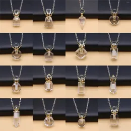 Pendant Necklaces Natural Clear Quartz Stone Essential Oil Diffuser Bead Chain Perfume Bottle Necklace Women Jewelry Party