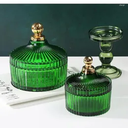 Storage Bottles Nordic Retro Dark Green Glass Box Jewelry Candy Home Accessories Decorative Ornaments Jar