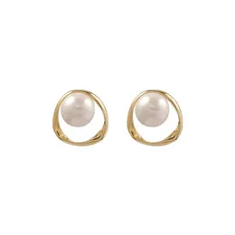 925 Silver needle pearl irregular geometry hollow earrings studs female 22214