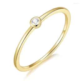 Cluster Rings Fashion 925 Silver Gold Single Round Zircon Crystal Women's Ring Cubic Oxide Jewelry Wedding